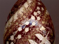 Spiral Birds and Blooms Chiyogami Ukrainian Style Easter Egg Pysanky by So Jeo : Pysanky Pysanka Ukrainian Easter egg batik ukrainian easter art batik  eggshell kimono chiyogami washi origami fans cranes birds blooms gold leaf sojeo leblond artist